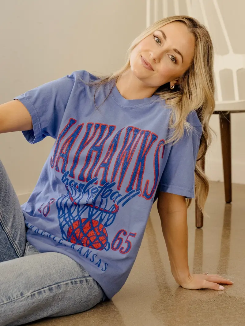 Ku Jayhawks Big Basketball Mystic Blue Tee 1