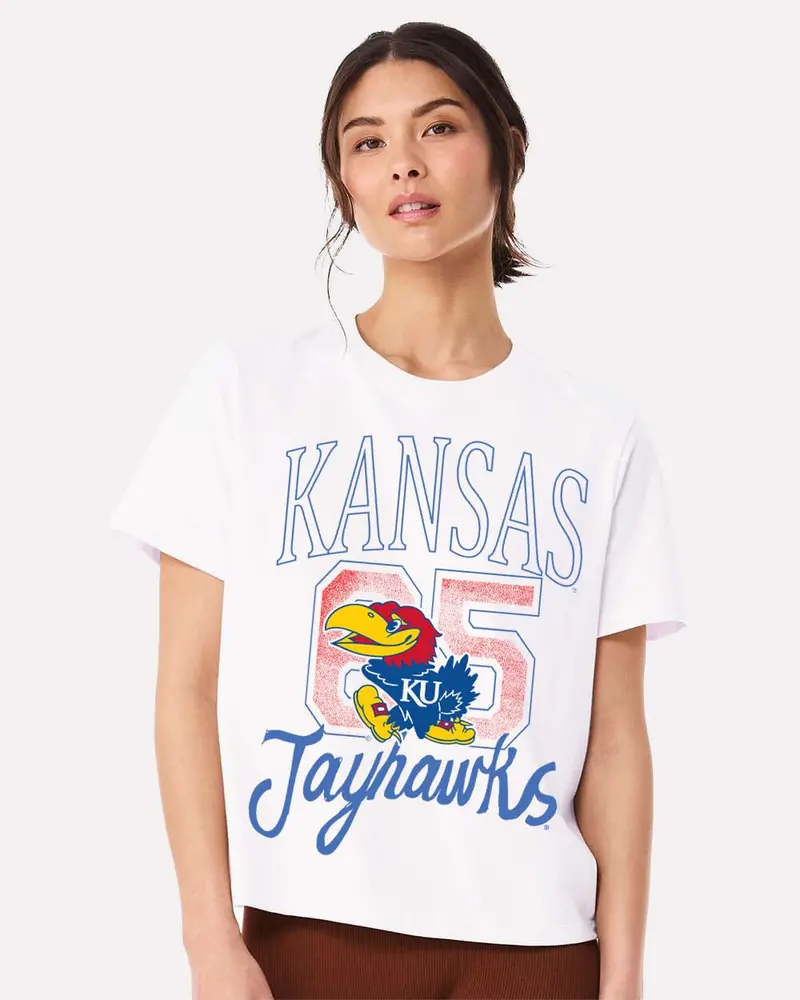 Ku Jayhawks Club Mascot White Ellie Perfect Tee 1