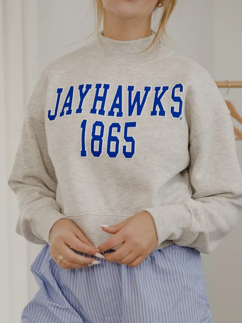 Ku Jayhawks College Block Puff Ink Gray Mock Neck Hi-Dive Sweatshirt 1