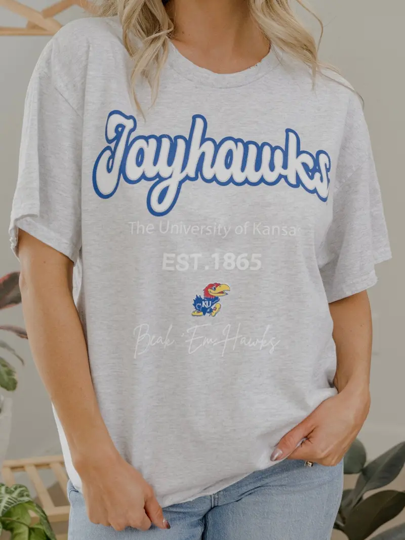 Ku Jayhawks Letterman Ash Gray Thrifted Tee 1