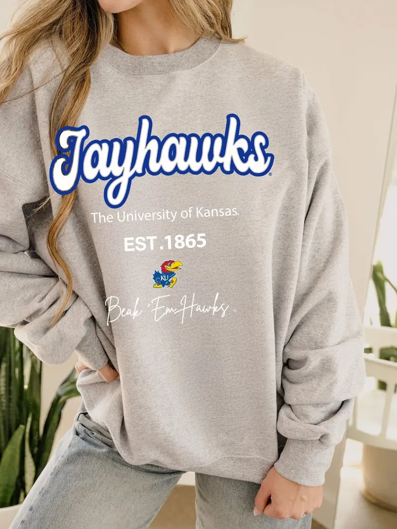 Ku Jayhawks Letterman Gray Chrome Hi Dive Sweatshirt 1