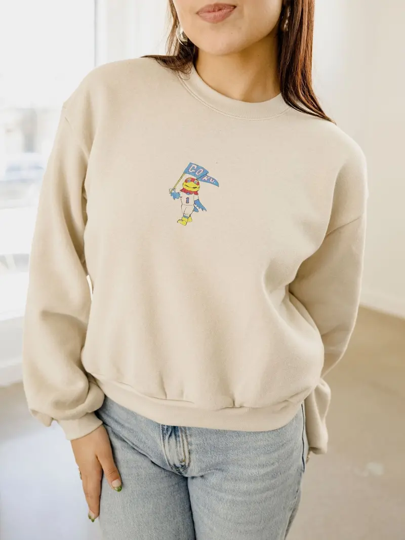 Ku Jayhawks Mascot Flag Natural Sweatshirt 1