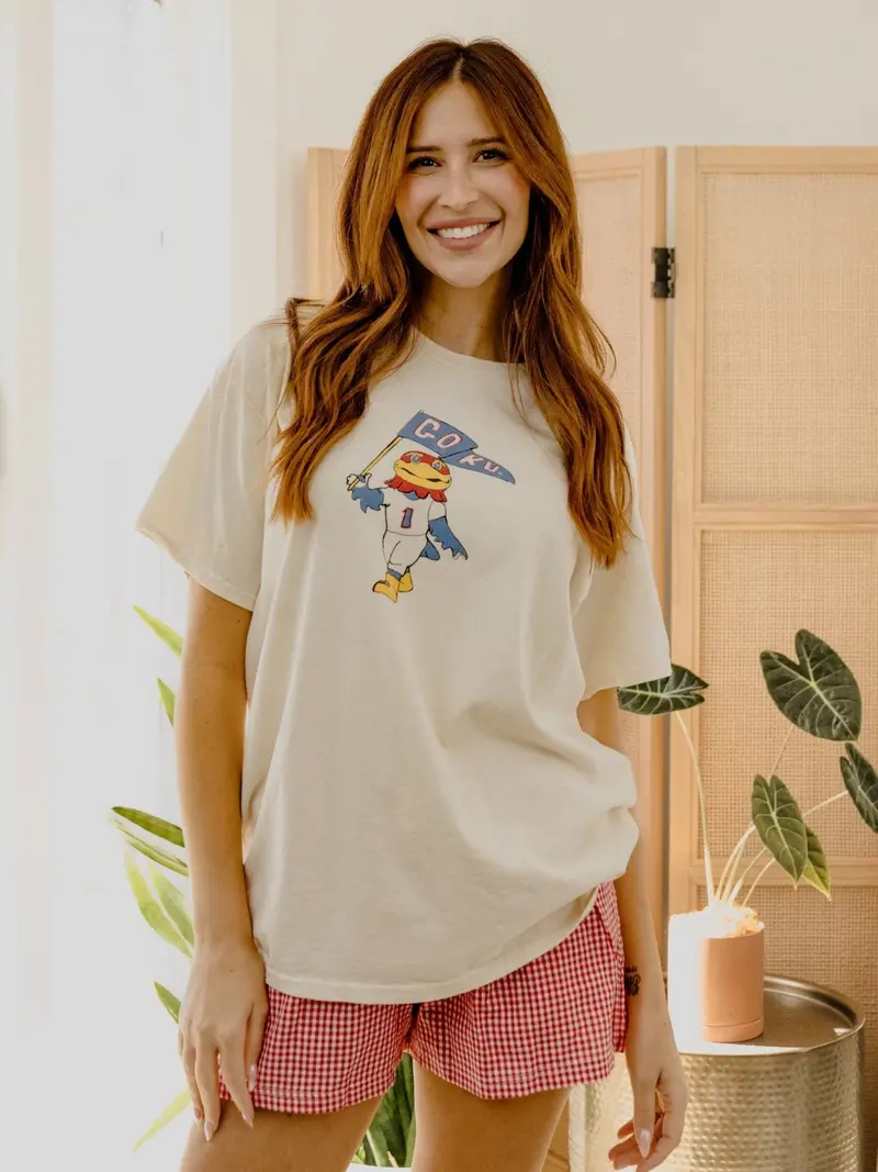 Ku Jayhawks Mascot Flag Off White Thrifted Tee 1