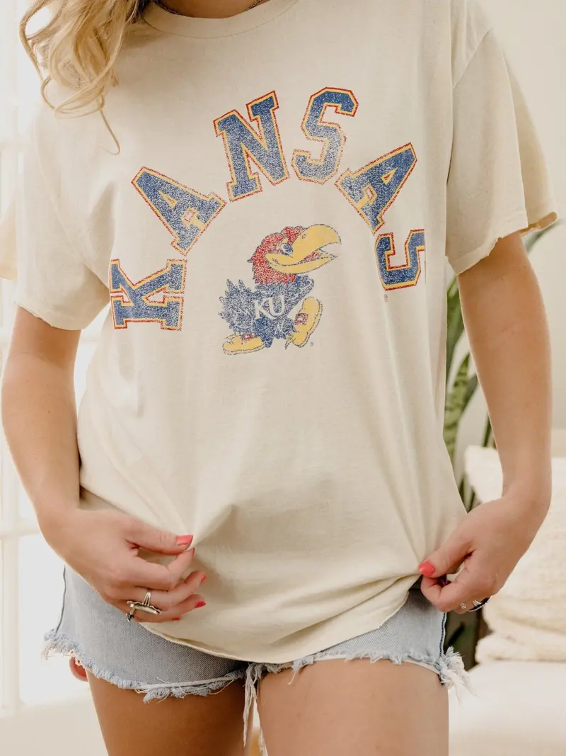 Ku Jayhawks Mega Arch Off White Thrifted Tee 1