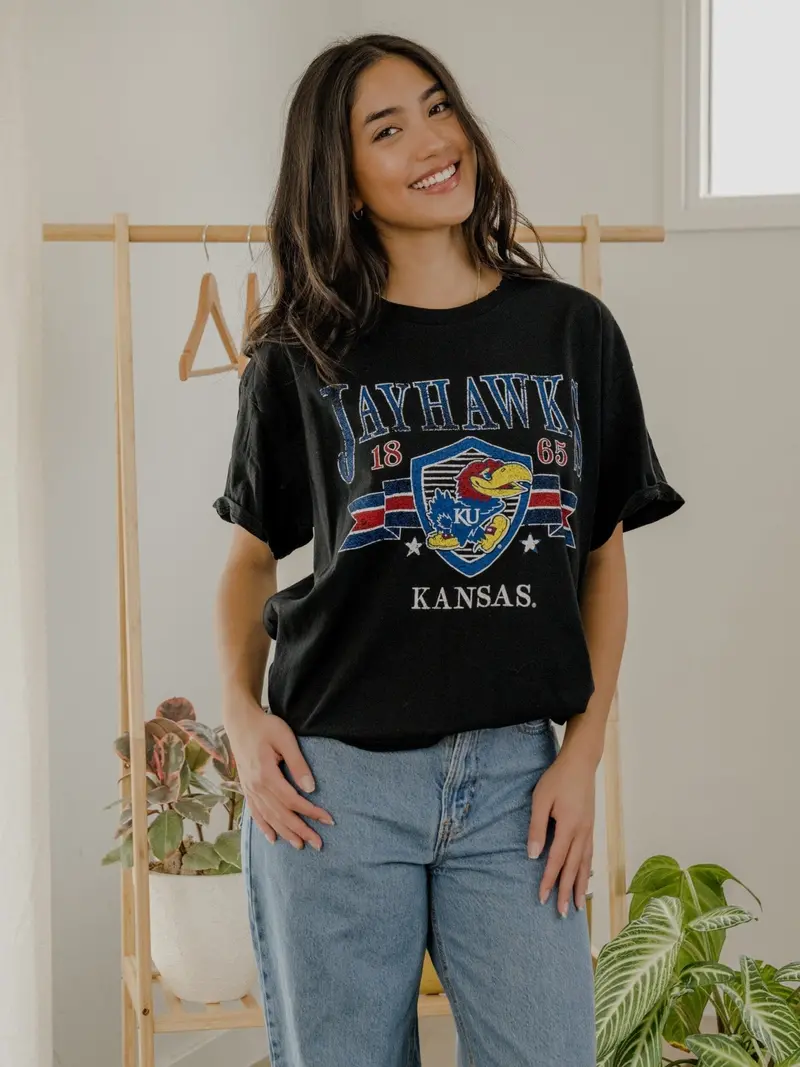 Ku Jayhawks Pep Rally Black Thrifted Tee 1