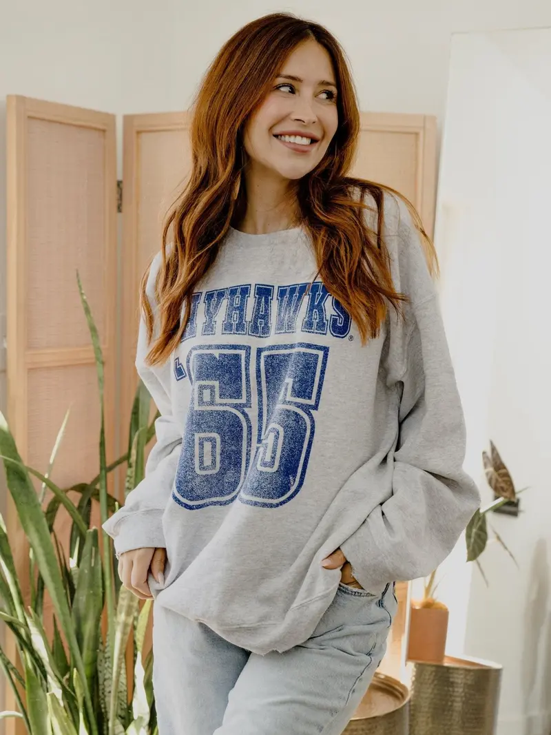 Ku Jayhawks Player Ash Gray Thrifted Sweatshirt 1