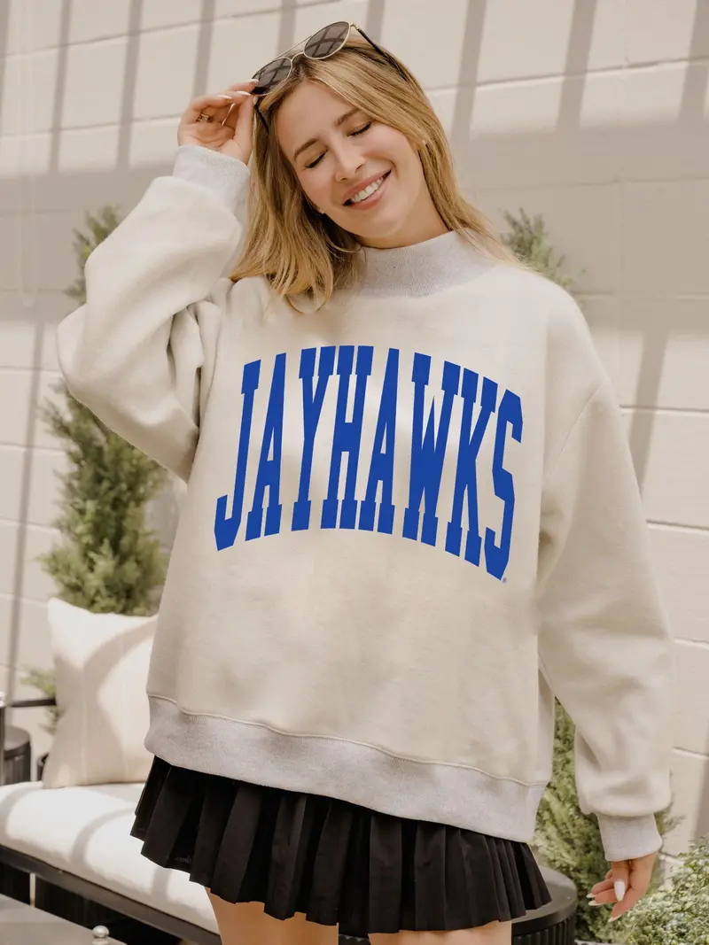 Ku Jayhawks Tall Boy Gray Mock Neck Reversible Sweatshirt 1