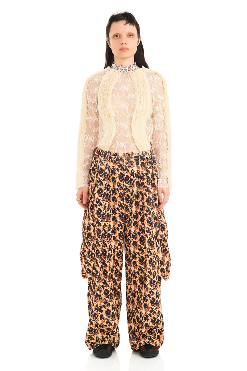 Leopard Peony Pleated Cargo Pant 1