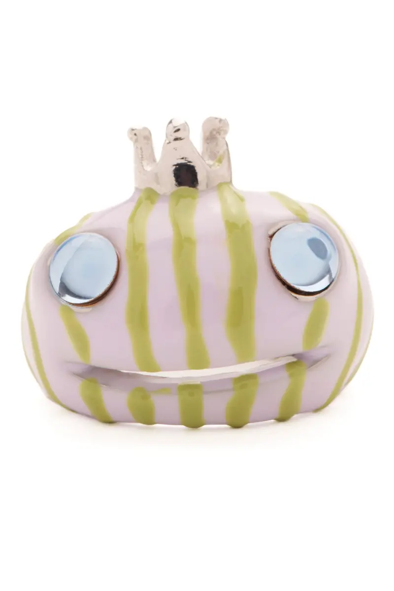Lilac Green Stripe Frog Prince Ring 1