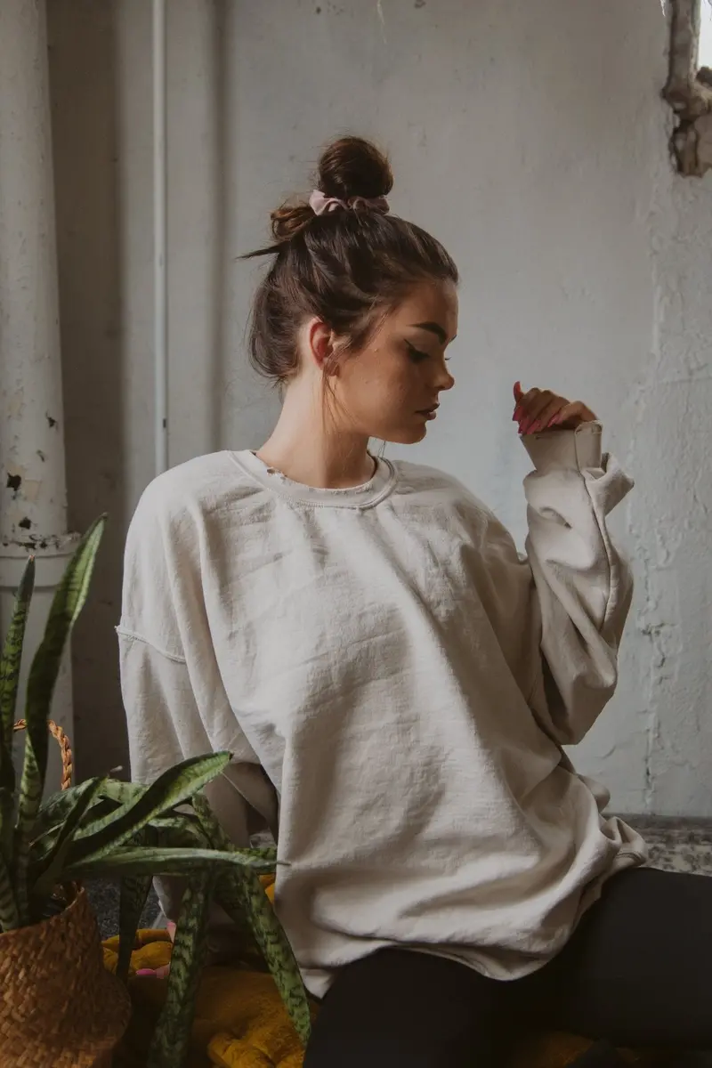 Livylu Blank Thrifted Sand Sweatshirt 1