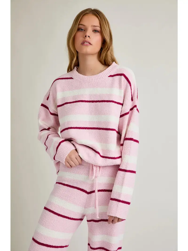 Long Sleeve Stripe Sweater Top With Wide Leg Sweater Pants 1