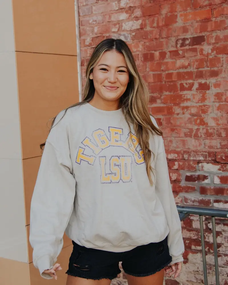Lsu Mega Arch Sand Thrifted Sweatshirt 1
