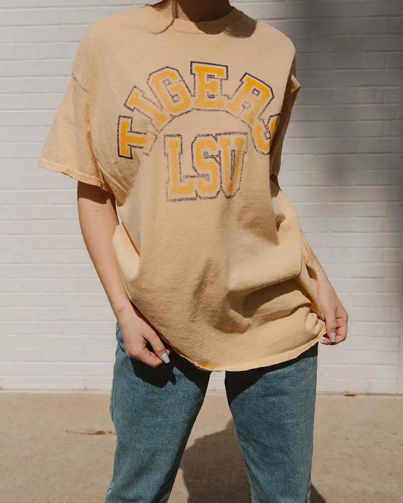 Lsu Mega Arch Yellow Thrifted Tee 1