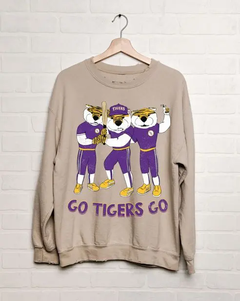 Lsu Tigers Baseball Fighters Sand Thrifted Sweatshirt 1
