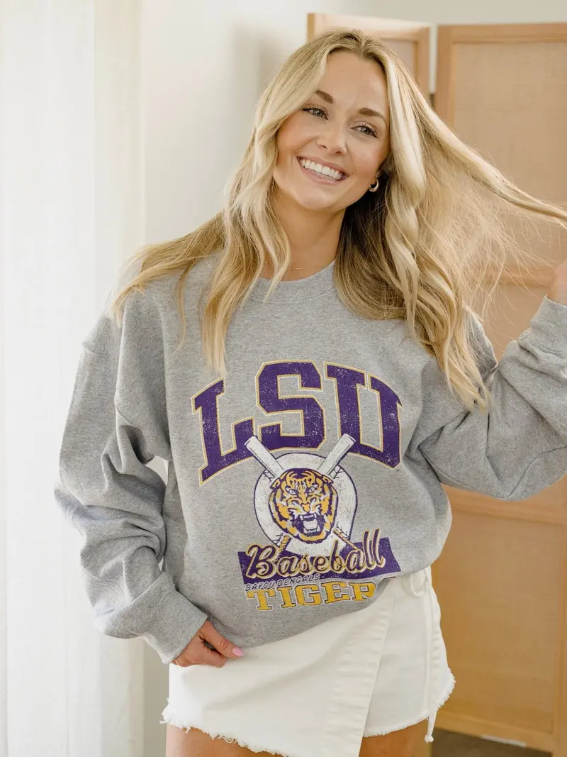 Lsu Tigers Baseball Gray Thrifted Sweatshirt 1
