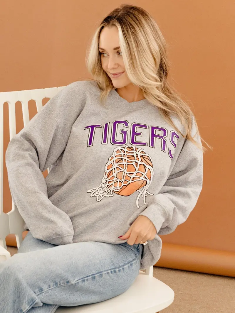 Lsu Tigers Basketball Fling Puff Ink Gray Thrifted Sweatshirt 1