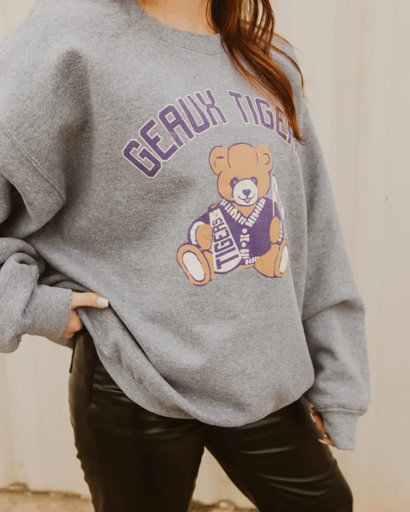 Lsu Tigers Bear Gray Thrifted Sweatshirt 1
