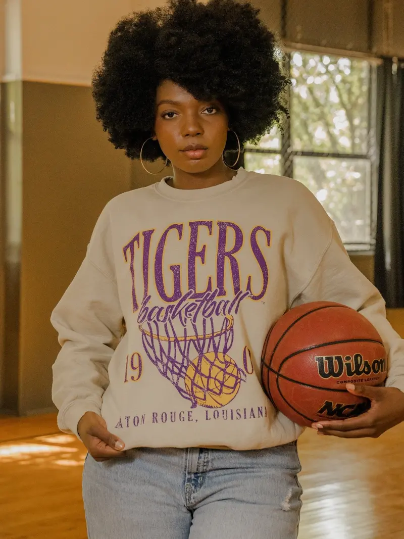 Lsu Tigers Big Basketball Sand Thrifted Sweatshirt 1
