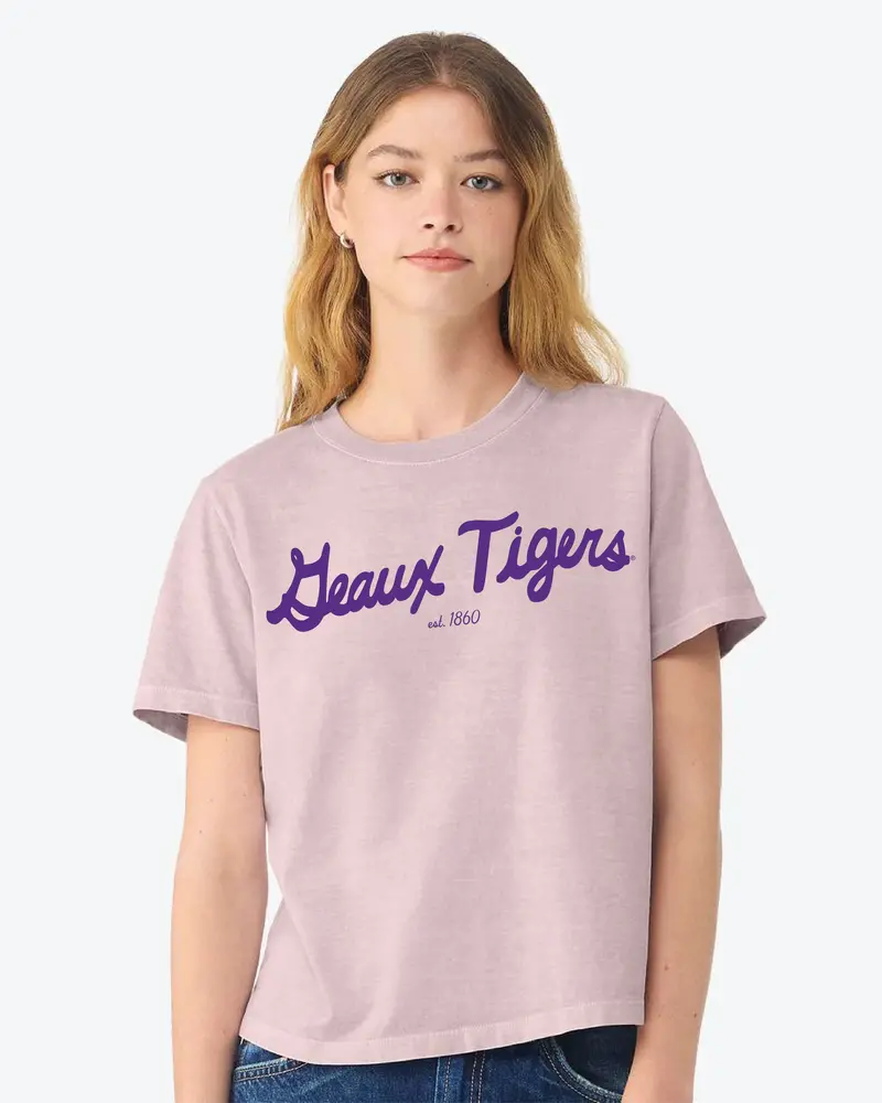 Lsu Tigers Bold Script Lilac Ellie Heavyweight Tee 1