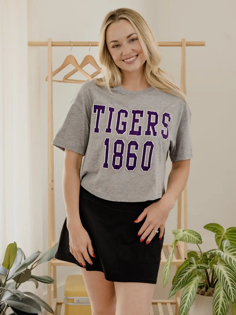 Lsu Tigers College Block Puff Ink Gray Cropped Tee 1