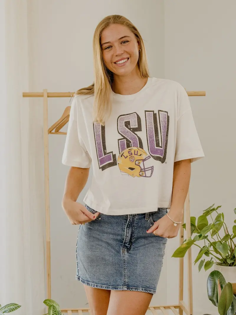 Lsu Tigers Helmet Fade Off White Cropped Tee 1