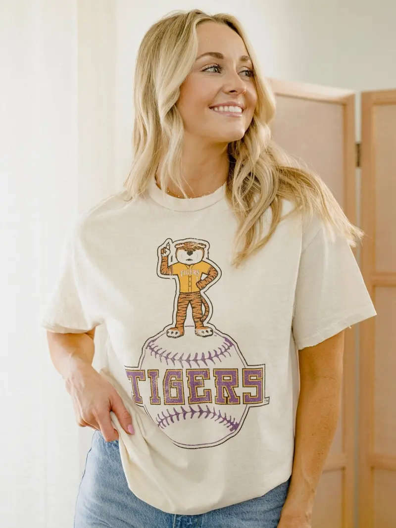 Lsu Tigers Mascot Baseball Off White Thrifted Tee 1
