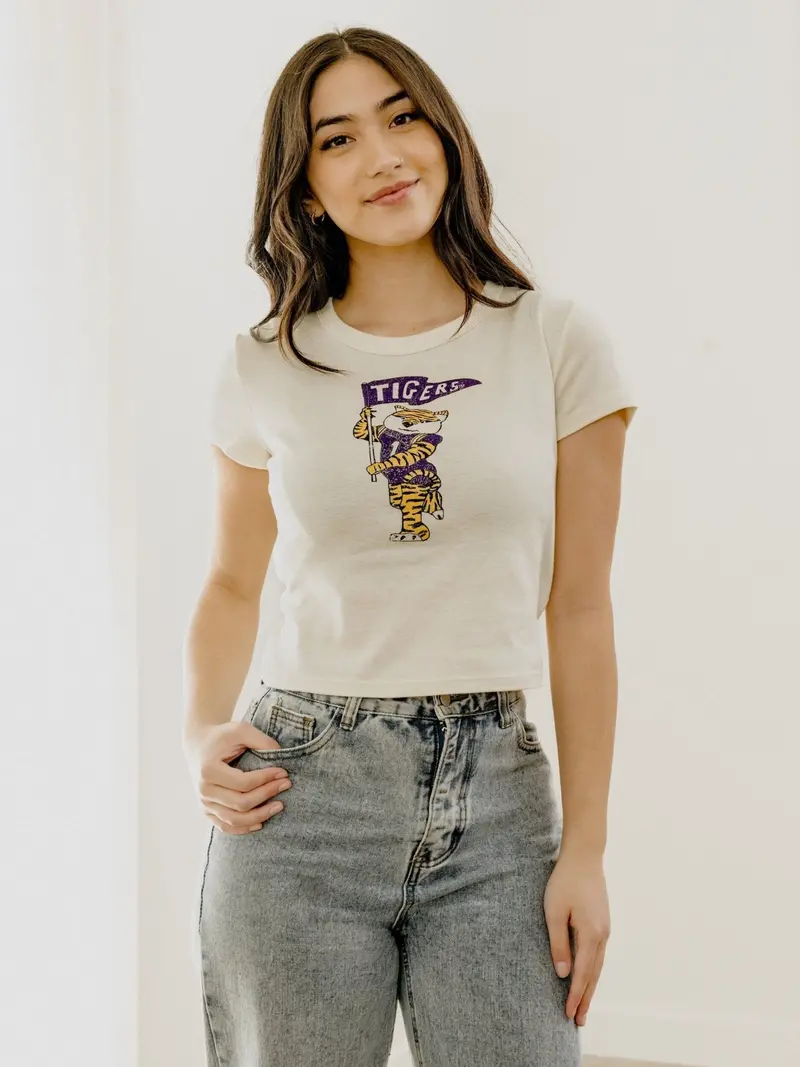 Lsu Tigers Mascot Flag Off White Micro Cropped Tee 1
