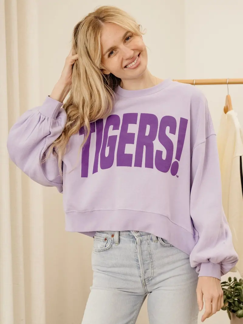 Lsu Tigers Mono Puff Ink Purple Oversized Crew Hi-Dive Sweatshirt 1