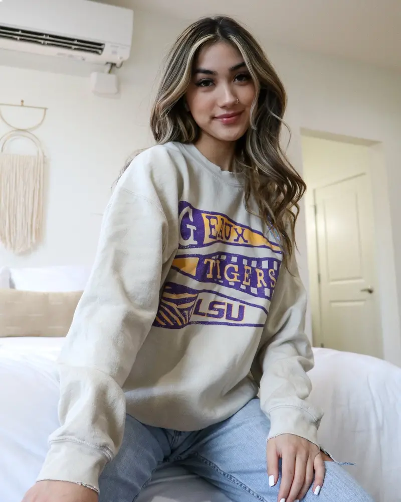 Lsu Tigers Pennant Sand Thrifted Sweatshirt 1