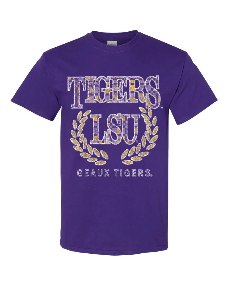 Lsu Tigers Plaid Crest Purple Thrifted Tee 1