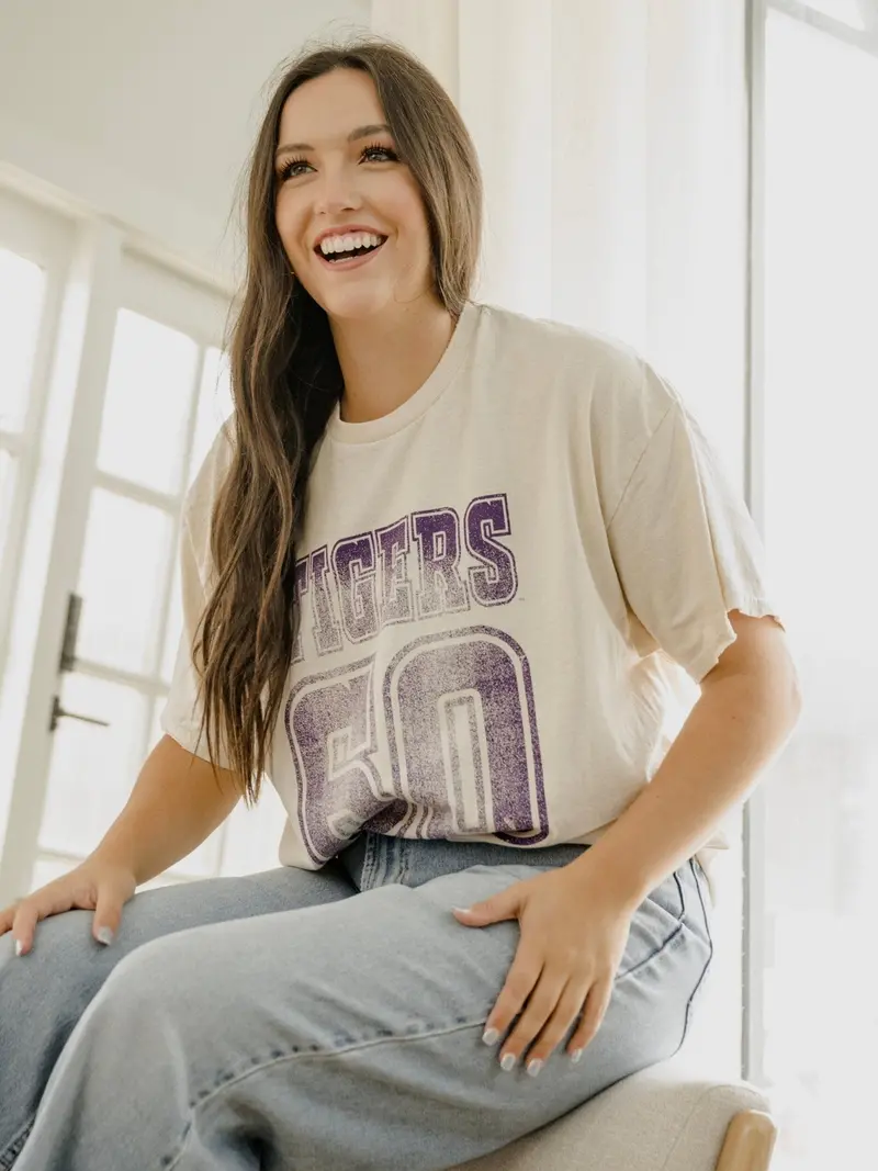 Lsu Tigers Player Off White Thrifted Tee 1
