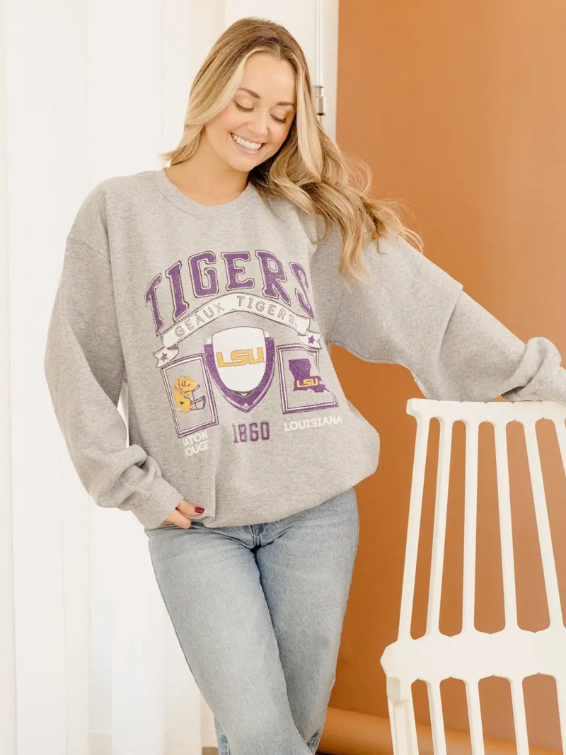 Lsu Tigers Prep Patch Gray Thrifted Sweatshirt 1