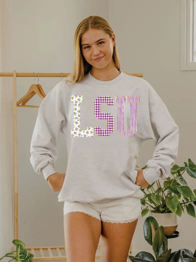 Lsu Tigers Quilted Puff Ink Ash Gray Sweatshirt 1