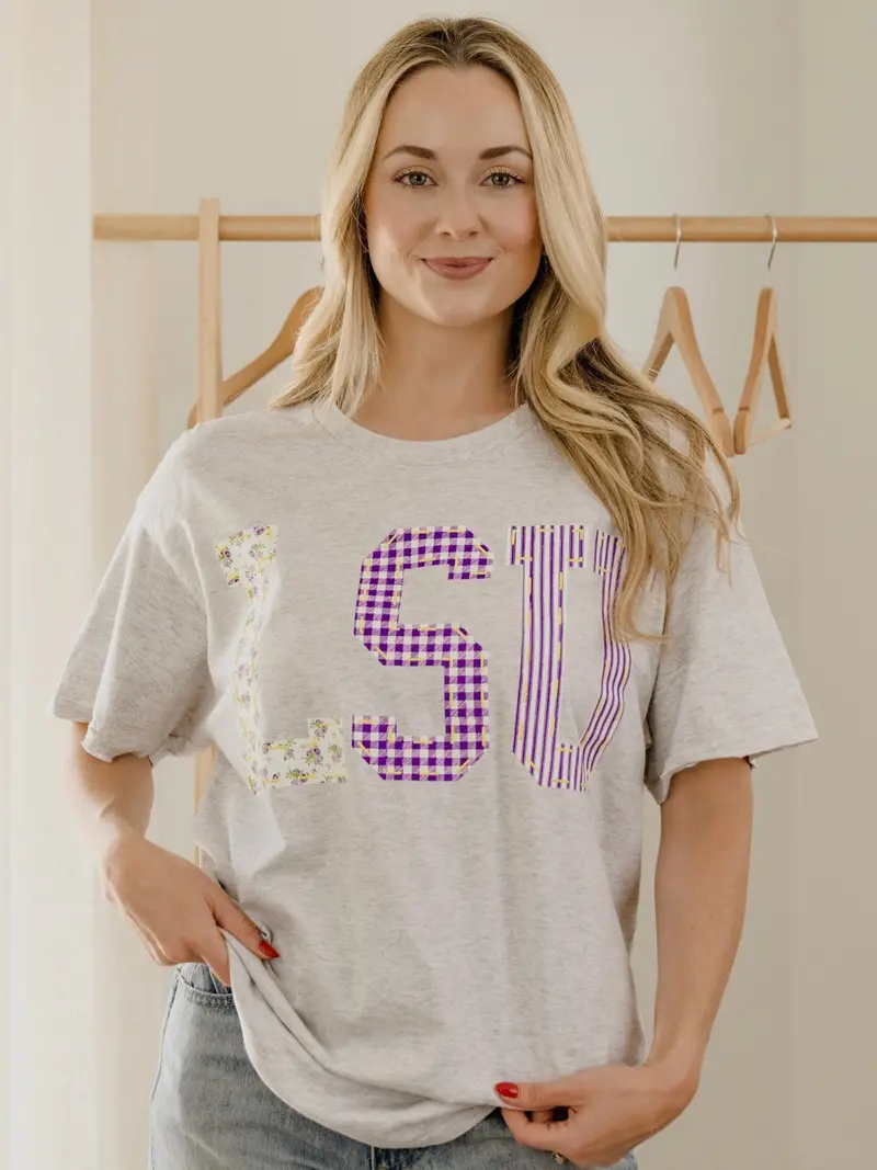 Lsu Tigers Quilted Puff Ink Ash Gray Thrifted Tee 1