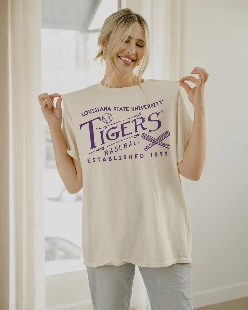 Lsu Tigers Rl Baseball Off White Thrifted Tee 1