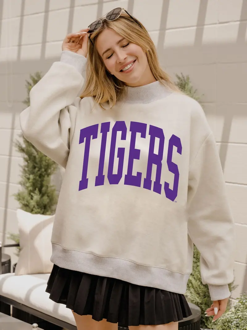 Lsu Tigers Tall Boy Gray Mock Neck Reversible Sweatshirt 1