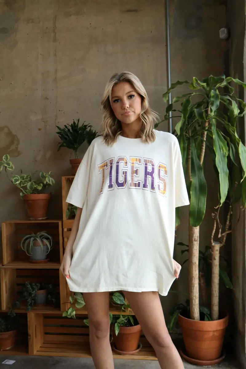 Lsu Tigers Tartan Off White Thrifted Tee 1