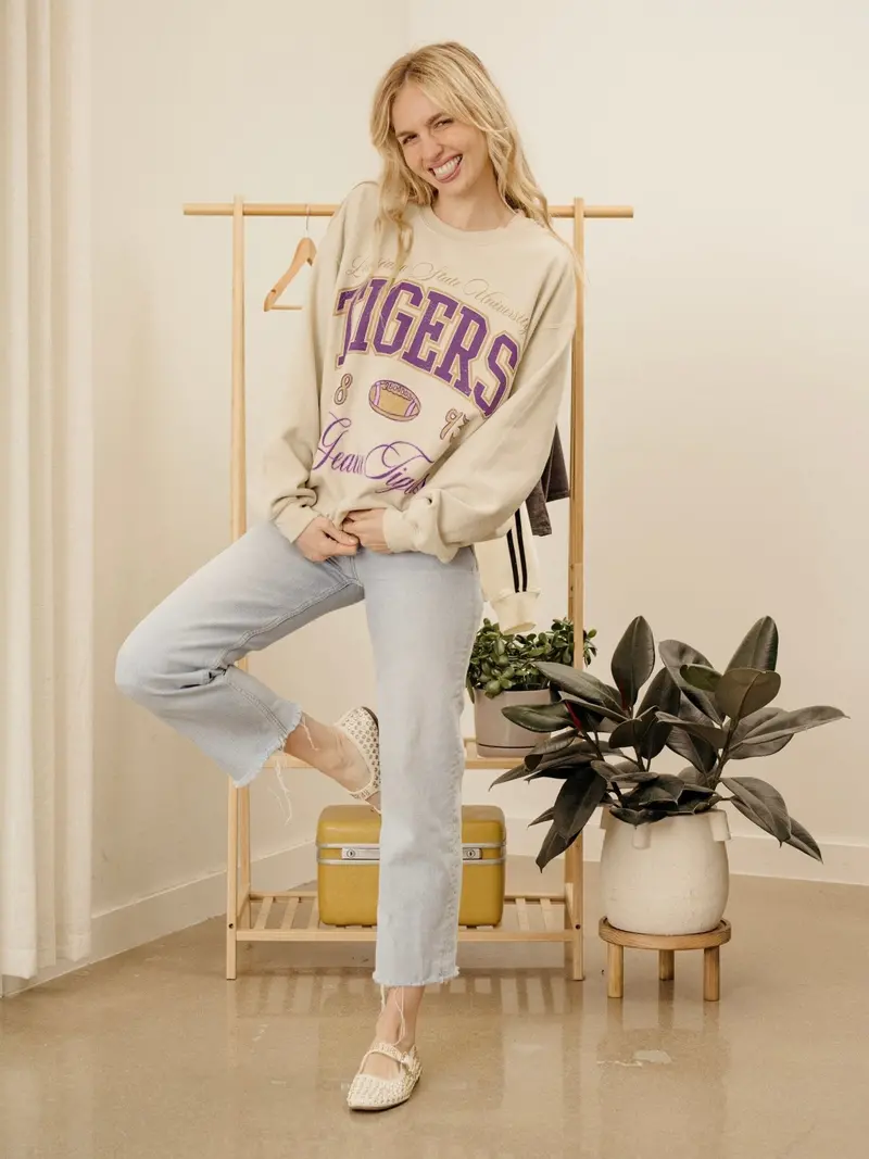 Lsu Tigers Wave Arch Sand Thrifted Sweatshirt 1