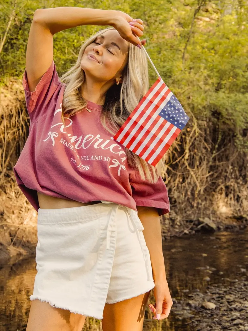Made For You & Me America Bows Crimson Tee 1