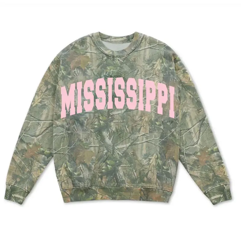 Mississippi Filled Gault (Pink Letters) Camouflage Sweatshirt 1