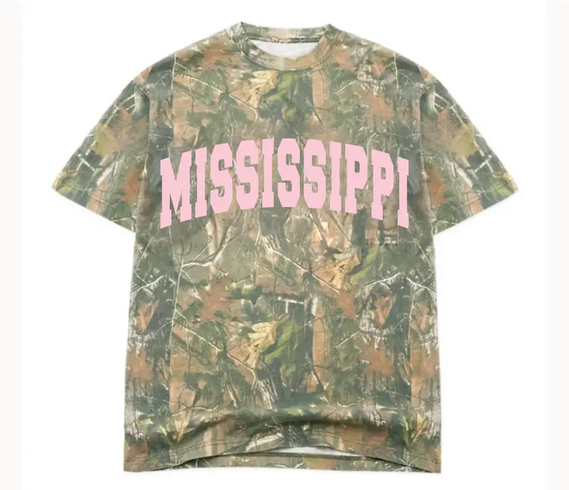 Mississippi Filled Gault (Pink Letters) Camouflage Tee 1