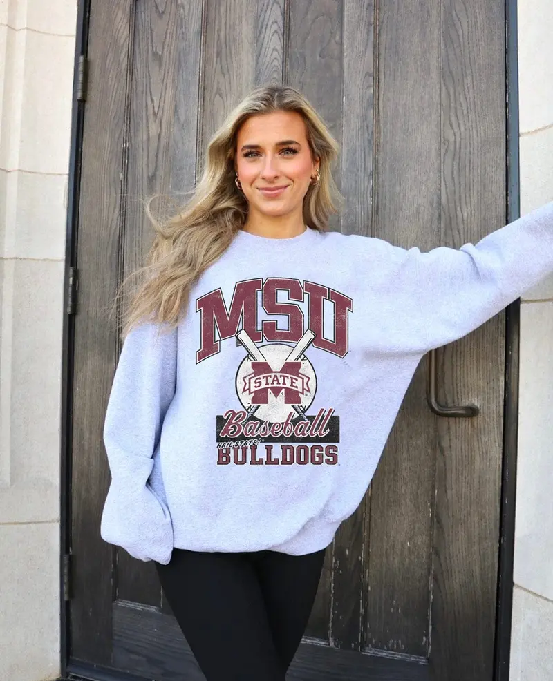 Mississippi State Bulldogs Baseball Gray Thrifted Sweatshirt 1