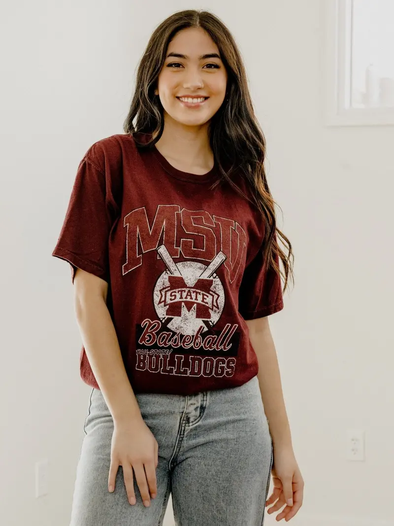 Mississippi State Bulldogs Baseball Maroon Tee 1
