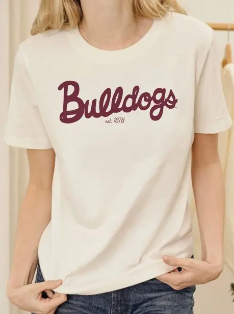 Mississippi State Bulldogs Bold Script Vintage White Ellie Heavyweight Tee 1