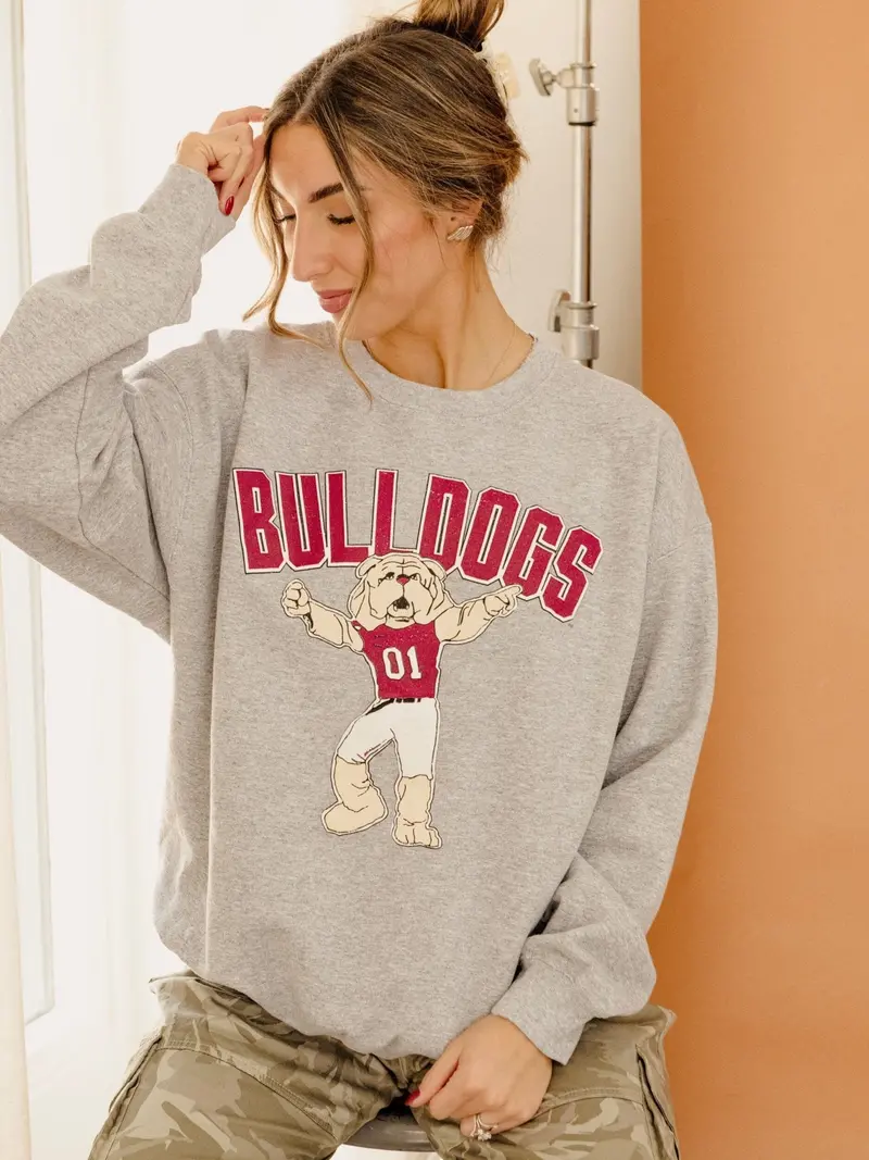 Mississippi State Bulldogs Cartoon Mascot Puff Ink Gray Thrifted Sweatshirt 1