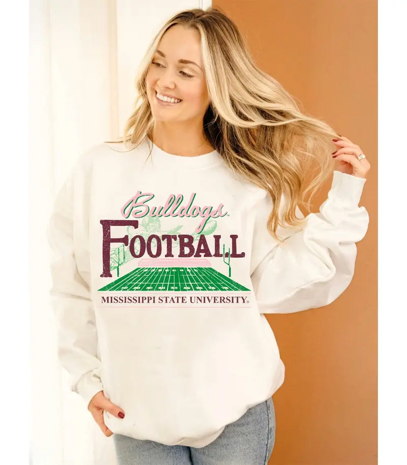 Mississippi State Bulldogs Football Field White Sweatshirt 1
