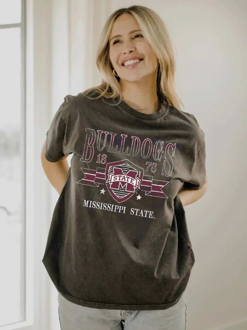 Mississippi State Bulldogs Pep Rally Black Thrifted Tee 1