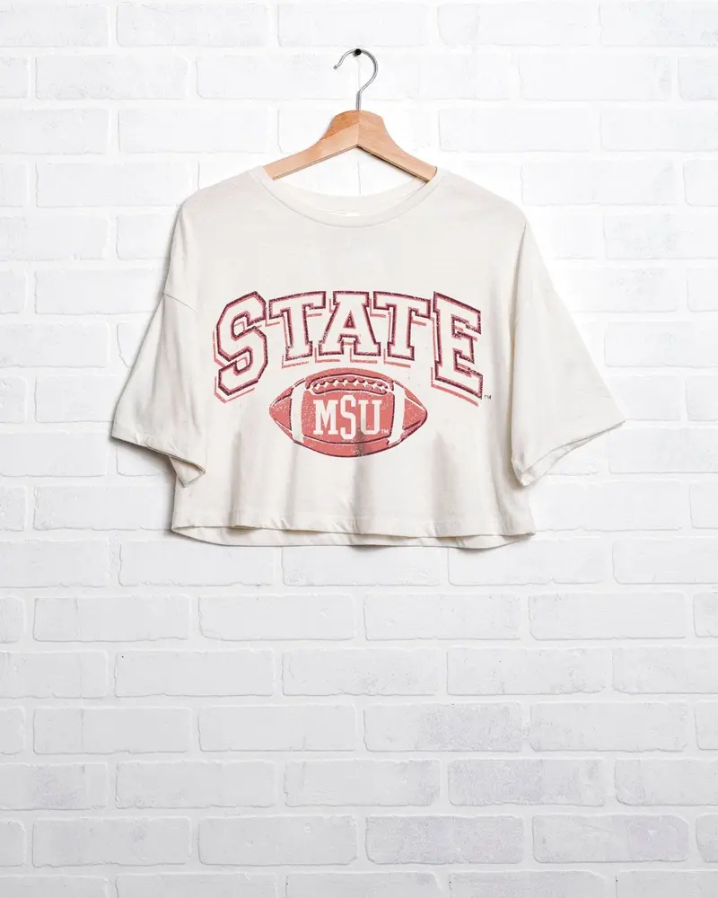 Mississippi State Bulldogs Wonka Football Off White Cropped Tee 1