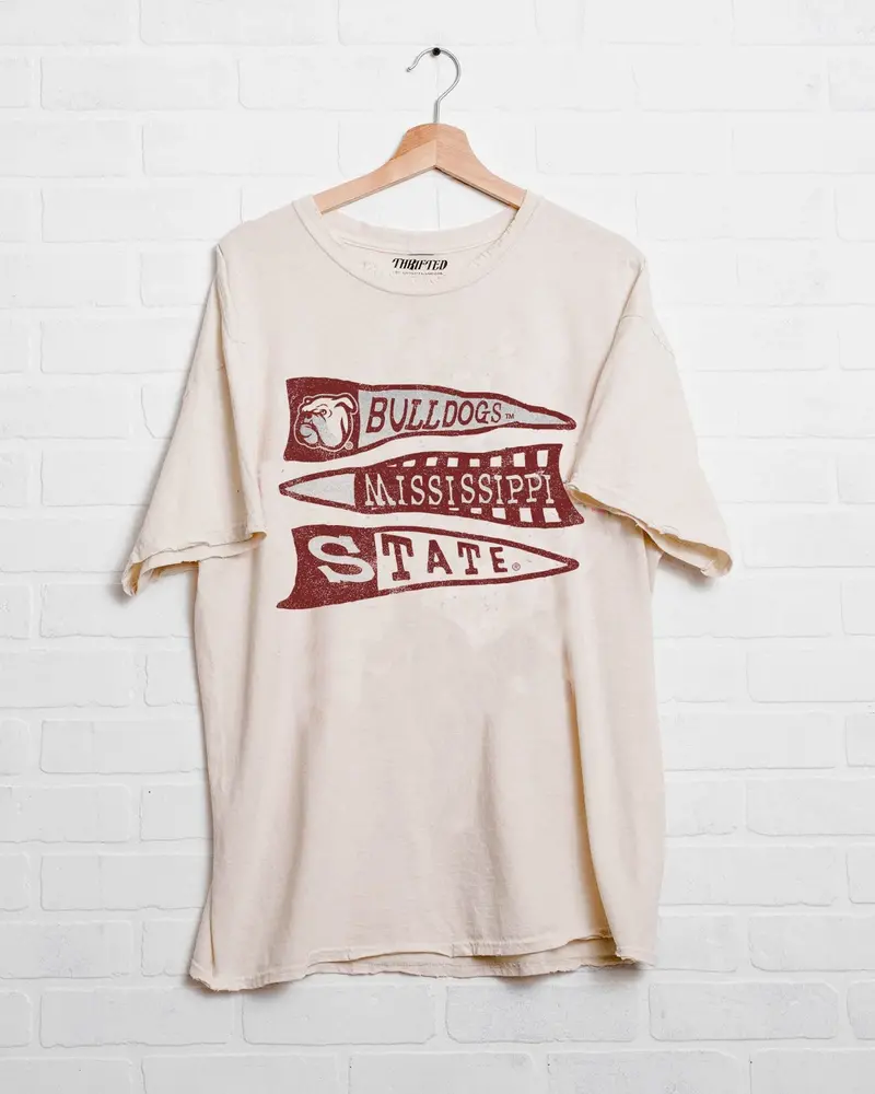 Msu Bulldogs Pennant Off White Thrifted Tee 1