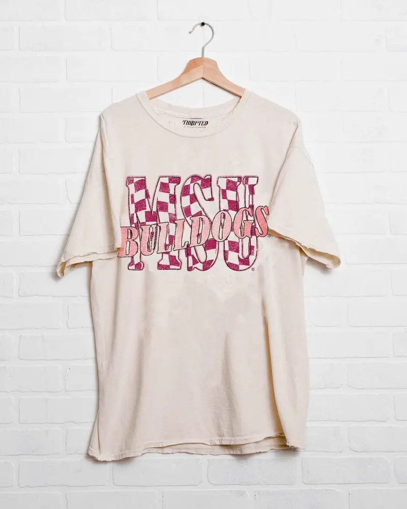 Msu Bulldogs Twisted Check Off White Thrifted Tee 1